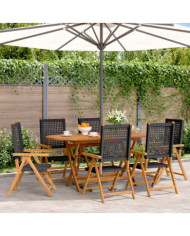 Chaises inclinables de jardin lot de 6 noir rotin bois massif | Mobilier & Déco