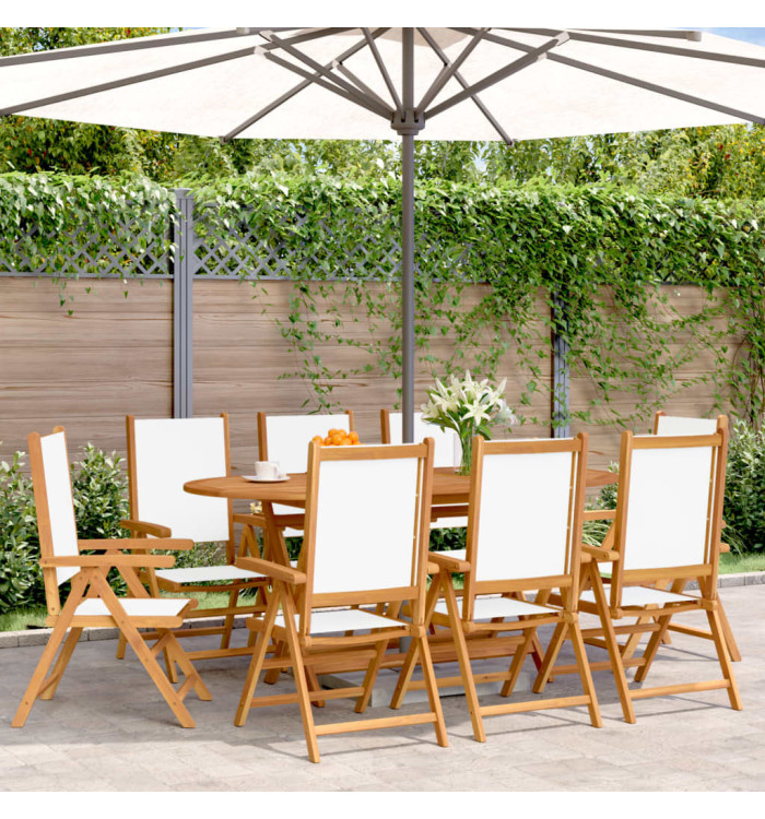 Chaises inclinables de jardin lot de 8 tissu et bois massif | Mobilier & Déco