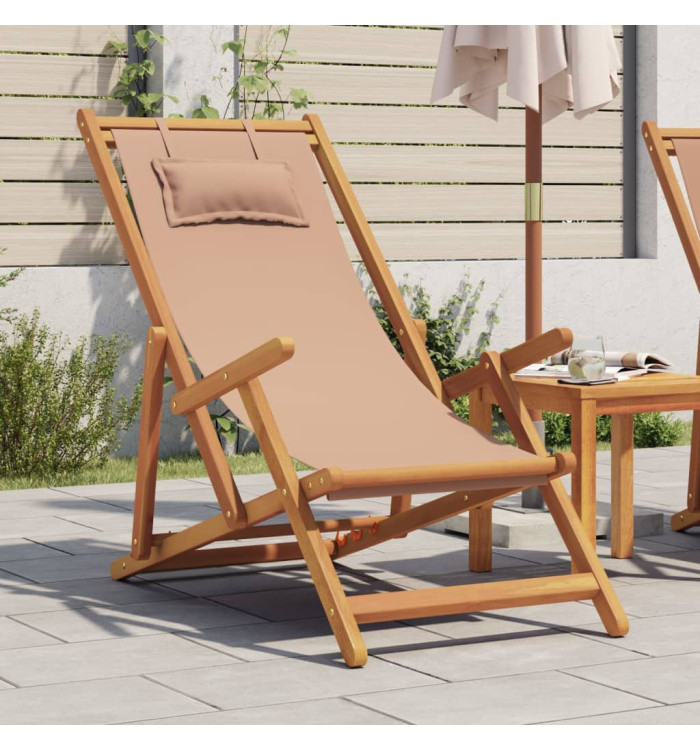 Chaise pliable de plage taupe bois d'eucalyptus massif et tissu | Mobilier & Déco