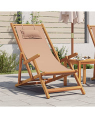 Chaise pliable de plage taupe bois d'eucalyptus massif et tissu | Mobilier & Déco