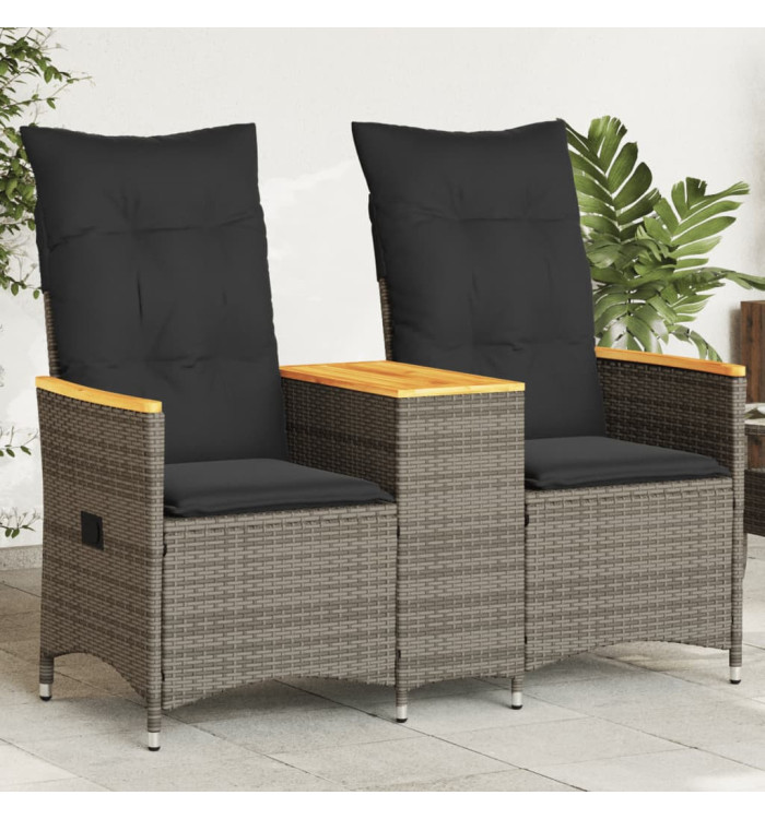 Canapé de jardin inclinable 2 places avec table gris poly rotin | Mobilier & Déco