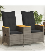 Canapé de jardin inclinable 2 places avec table gris poly rotin | Mobilier & Déco