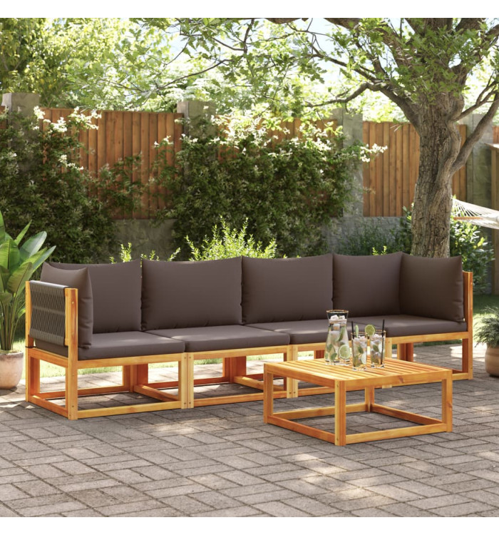 Salon de jardin avec coussins 4 pcs bois d'acacia massif | Mobilier & Déco
