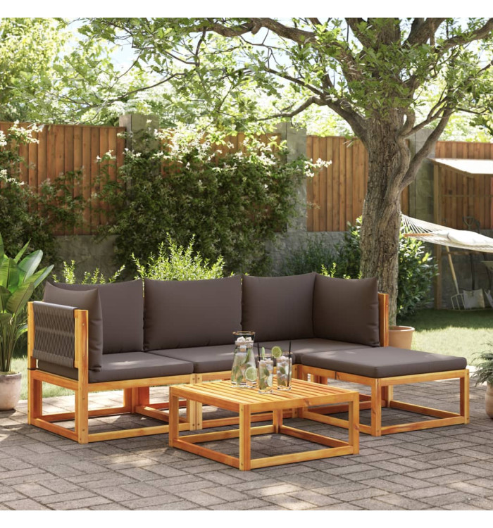 Salon de jardin avec coussins 5 pcs Bois d'acacia solide | Mobilier & Déco
