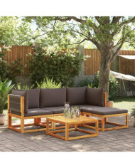 Salon de jardin avec coussins 5 pcs Bois d'acacia solide | Mobilier & Déco