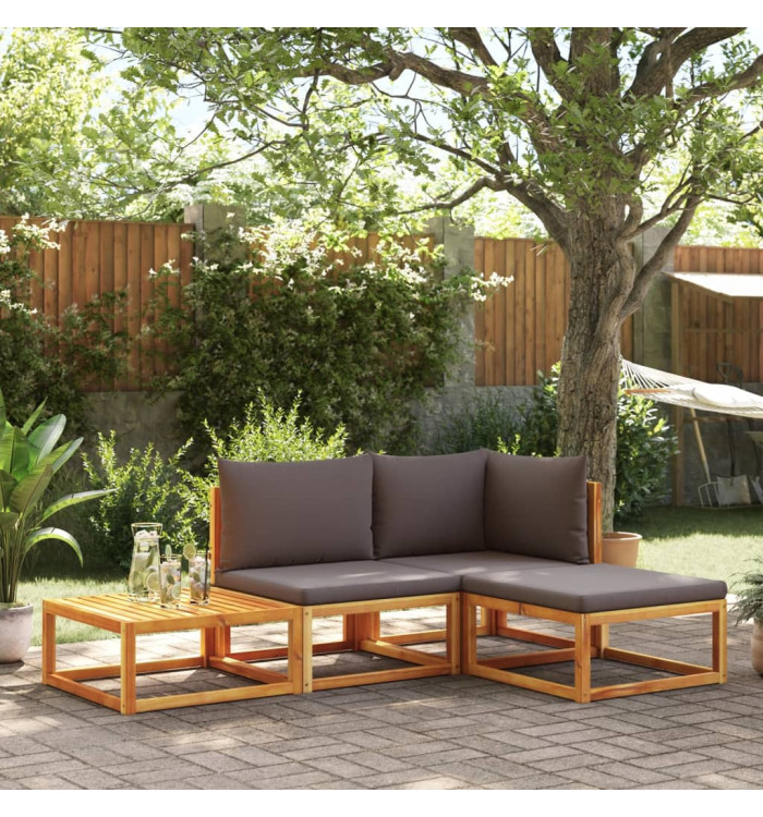 Salon de jardin avec coussins 4 pcs bois d'acacia massif | Mobilier & Déco
