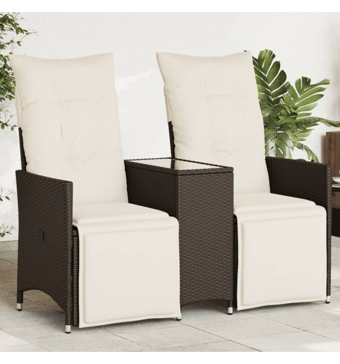 Canapé de jardin inclinable 2 places avec table marron rotin | Mobilier & Déco