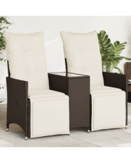 Canapé de jardin inclinable 2 places avec table marron rotin | Mobilier & Déco