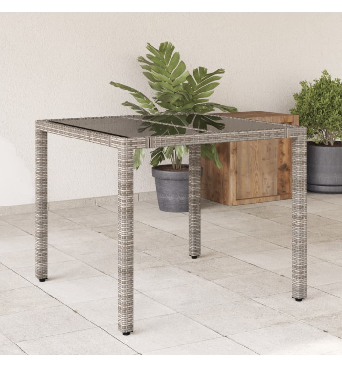 Table de jardin dessus en verre Gris 90x90x75 cm Résine tressée | Mobilier & Déco