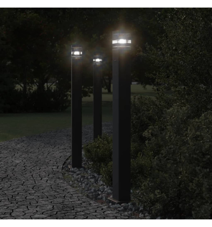 Lampadaires d'extérieur avec sortie 3 pcs noir 110 cm aluminium | Mobilier & Déco