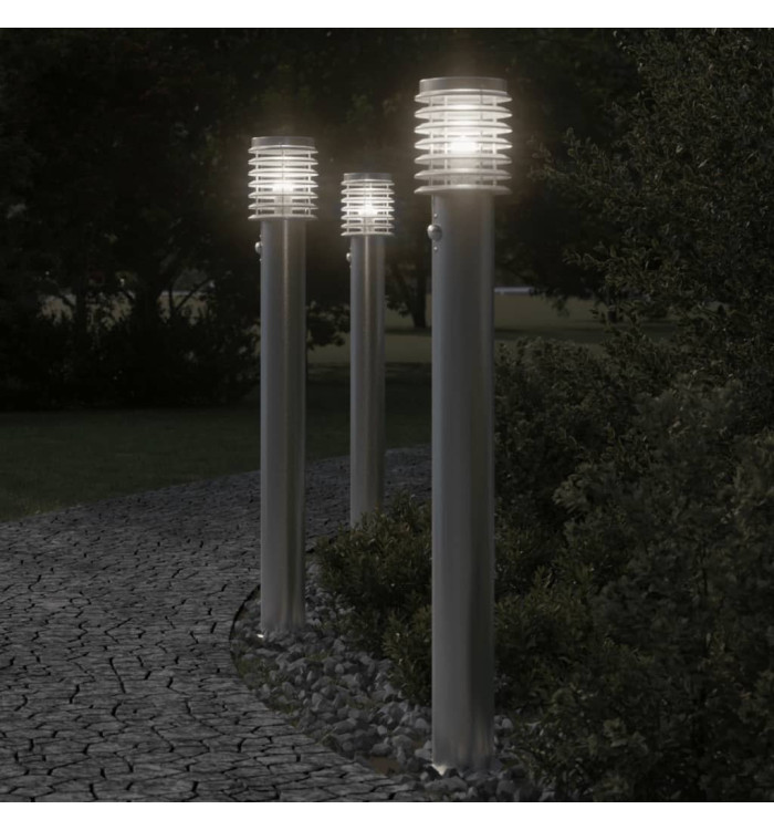 Lampadaires d'extérieur avec capteurs 3 pcs acier inoxydable | Mobilier & Déco