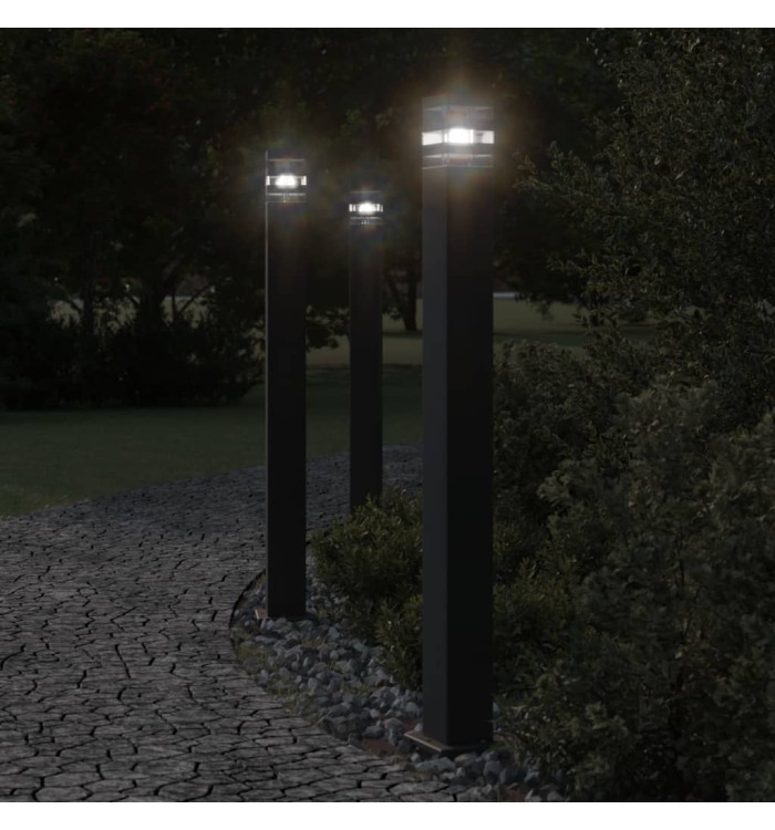 Lampadaires d'extérieur avec capteur 3 pcs noir 110cm aluminium | Mobilier & Déco