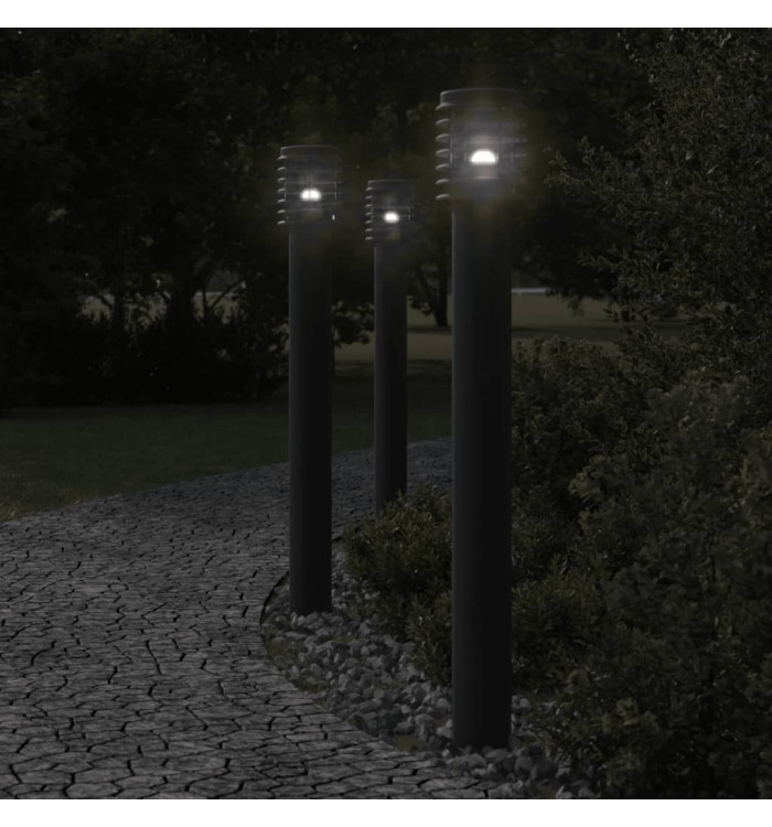 Lampadaires d'extérieur avec sortie 3 pcs noir acier inoxydable | Mobilier & Déco