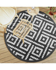 Tapis d'extérieur ARAKIL blanc et noir Ø160 cm PP | Mobilier & Déco