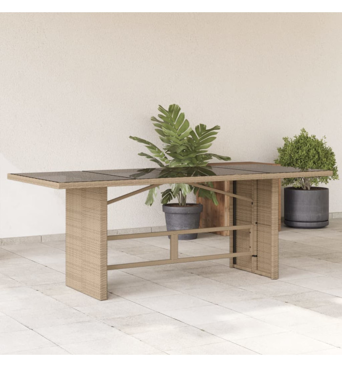 Table de jardin avec dessus en verre beige résine tressée | Mobilier & Déco