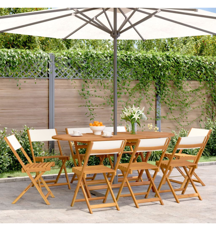 Chaises de jardin pliantes lot de 8 tissu et bois massif | Mobilier & Déco