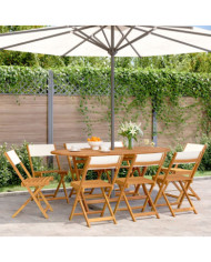 Chaises de jardin pliantes lot de 8 tissu et bois massif | Mobilier & Déco