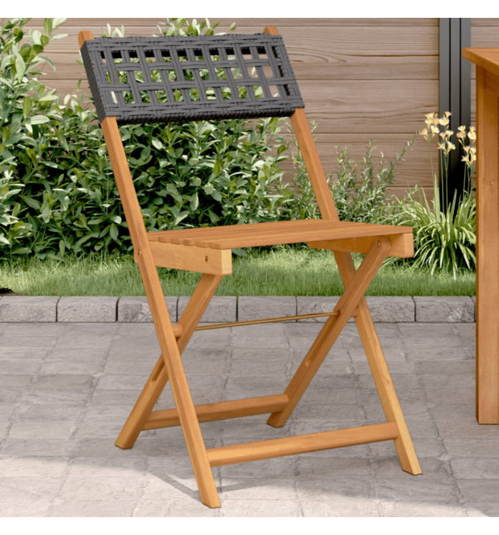 Chaises de bistrot lot de 2 noir bois massif d'acacia et rotin | Mobilier & Déco