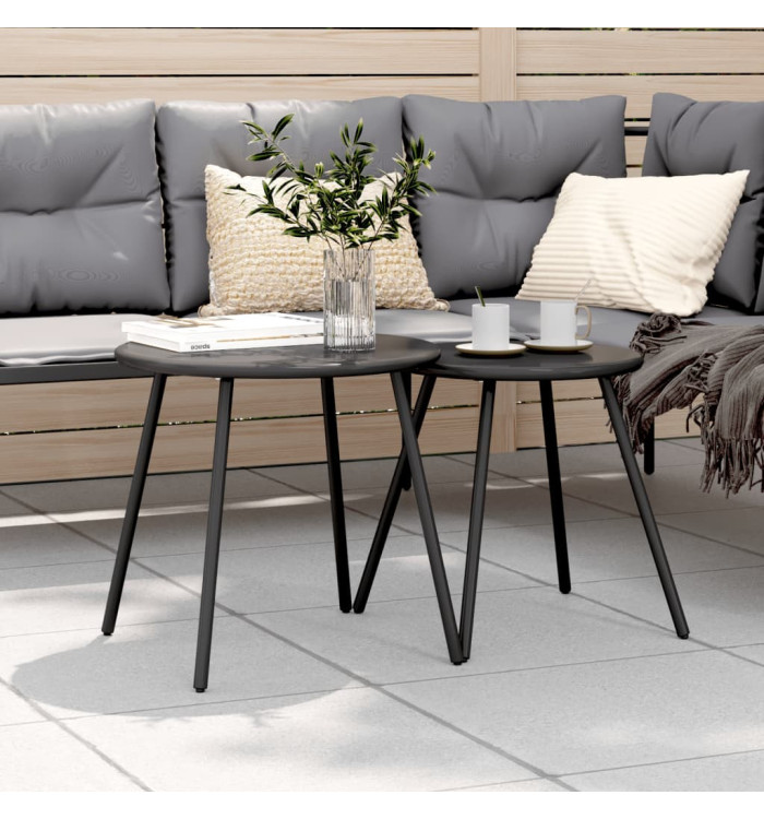 Tables basses de jardin 2pcs rondes noir acier enduit de poudre | Mobilier & Déco
