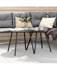 Tables basses de jardin 2pcs rondes noir acier enduit de poudre | Mobilier & Déco