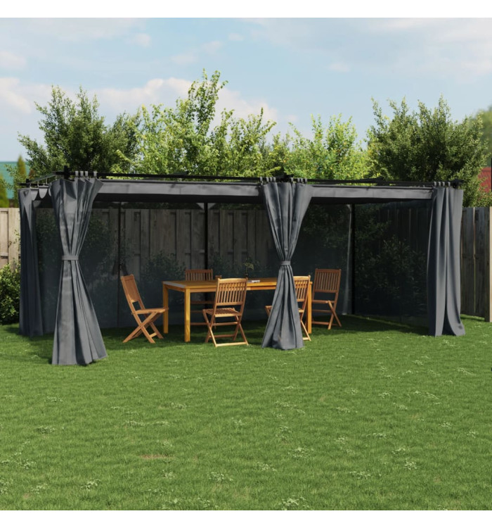 Tonnelle avec rideaux anthracite 6x3 m acier | Mobilier & Déco
