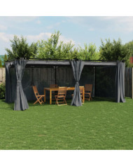 Tonnelle avec rideaux anthracite 6x3 m acier | Mobilier & Déco