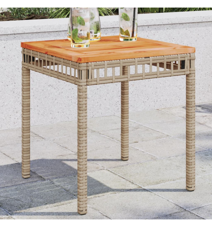 Table de jardin mélange beige 38x38x42 cm rotin et bois acacia | Mobilier & Déco