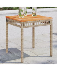Table de jardin mélange beige 38x38x42 cm rotin et bois acacia | Mobilier & Déco