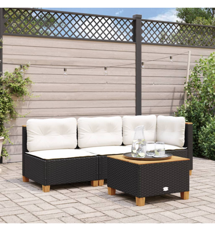 Table de jardin noir 55x55x36 cm résine tressée et bois acacia | Mobilier & Déco