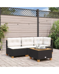 Table de jardin noir 55x55x36 cm résine tressée et bois acacia | Mobilier & Déco