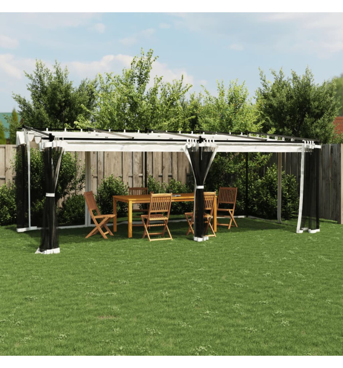Tonnelle avec parois en filet crème 6x3 m acier | Mobilier & Déco