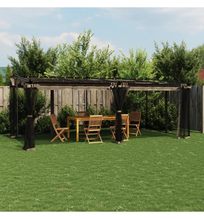 Tonnelle avec parois en filet taupe 6x3 m acier | Mobilier & Déco