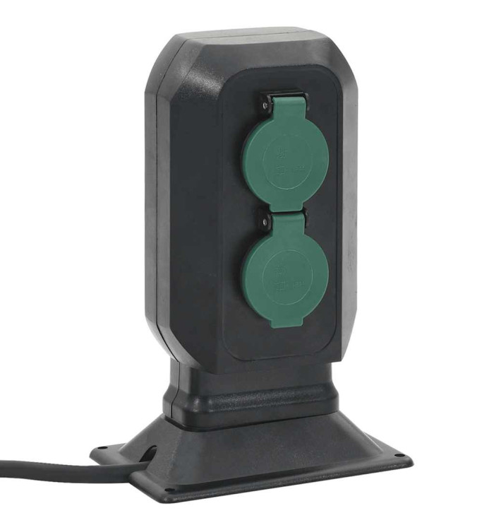 Prise d'extérieur avec piquet à 4 voies noir vert 15,5x11x24 cm | Mobilier & Déco