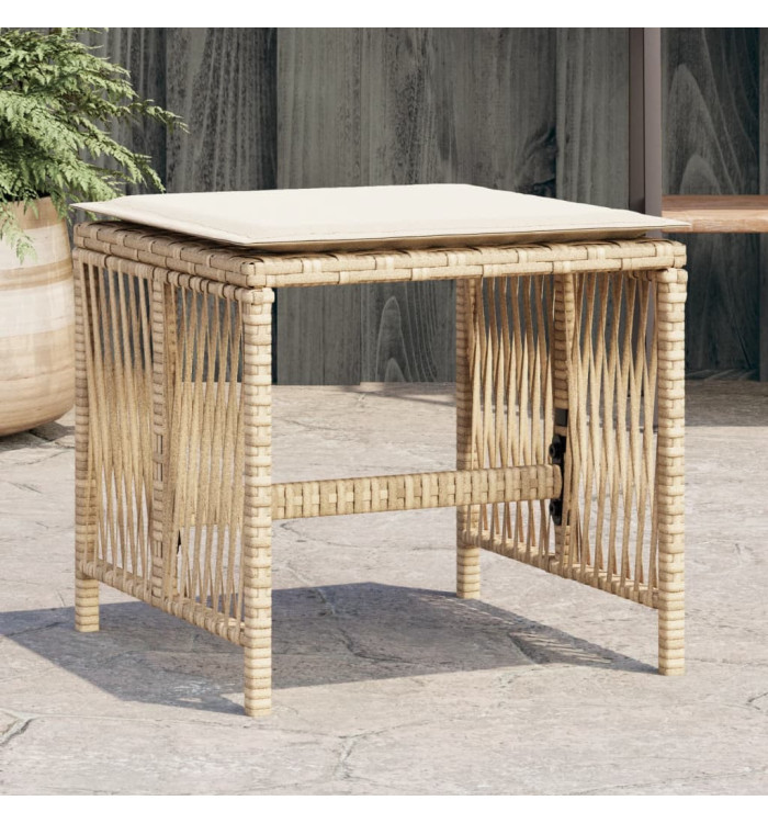 Tabourets de jardin et coussins lot de 4 beige 41x41x36cm rotin | Mobilier & Déco