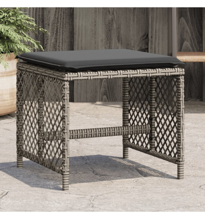 Tabourets de jardin et coussins lot de 4 gris 41x41x36 cm rotin | Mobilier & Déco