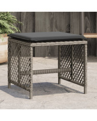 Tabourets de jardin et coussins lot de 4 gris 41x41x36 cm rotin | Mobilier & Déco