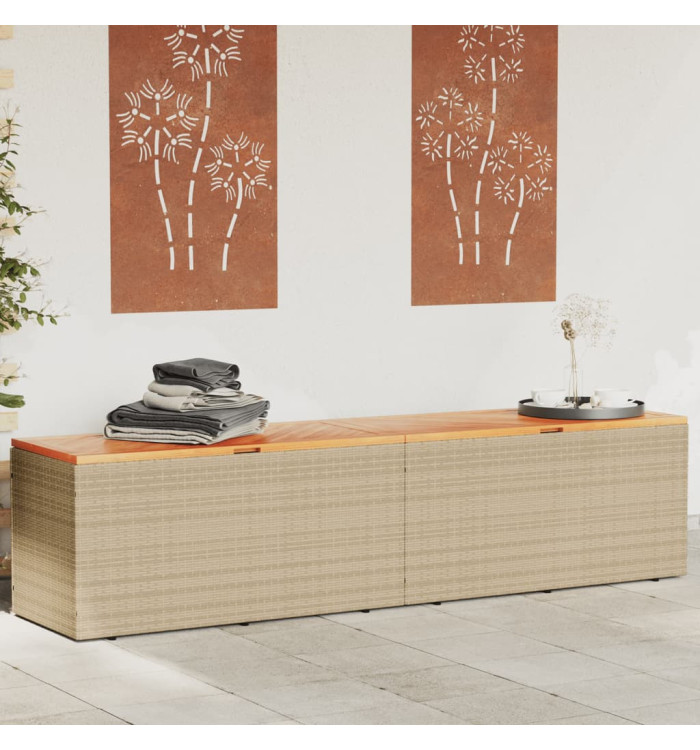 Boîte de rangement de jardin beige résine tressée bois d'acacia | Mobilier & Déco