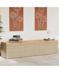 Boîte de rangement de jardin beige résine tressée bois d'acacia | Mobilier & Déco
