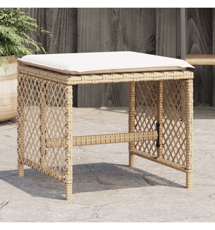 Tabourets de jardin et coussins lot de 4 beige 41x41x36cm rotin | Mobilier & Déco