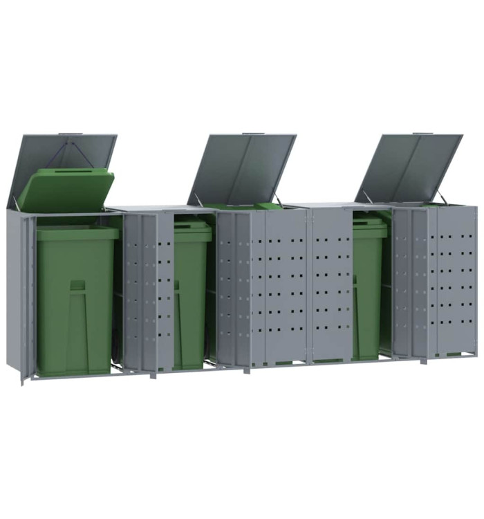 Rangement à roulettes pour poubelles pour 5 bacs gris acier | Mobilier & Déco