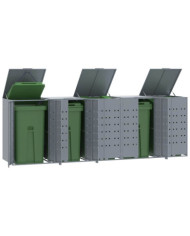 Rangement à roulettes pour poubelles pour 5 bacs gris acier | Mobilier & Déco