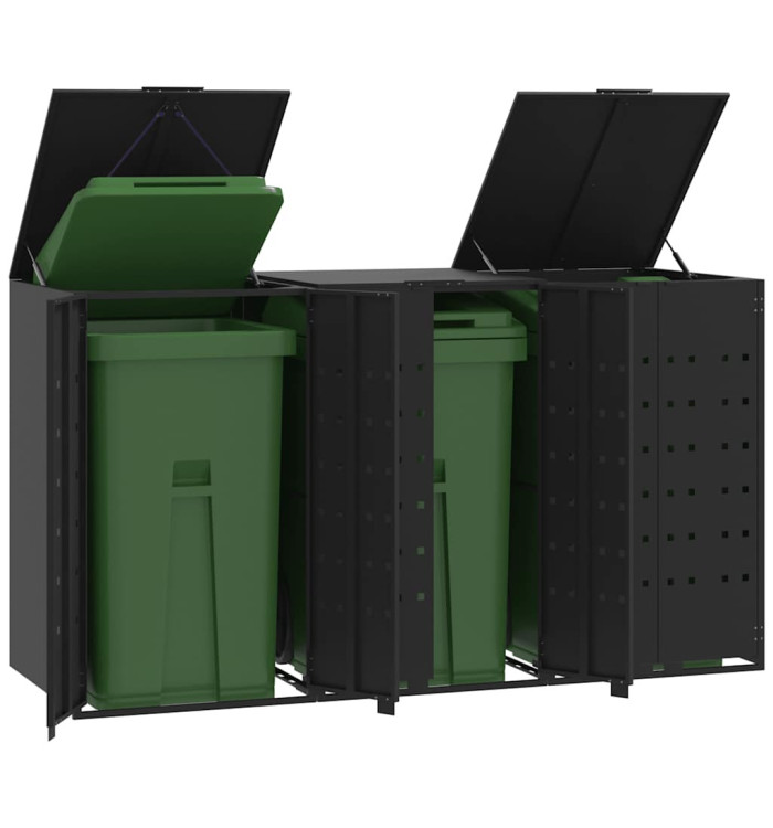 Rangement à roulettes pour poubelles pour 3 bacs noir acier | Mobilier & Déco