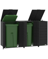 Rangement à roulettes pour poubelles pour 3 bacs noir acier | Mobilier & Déco