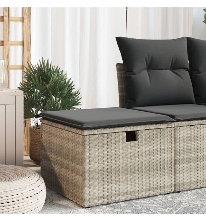 Tabouret de jardin coussin gris clair 55x55x37cm résine tressée | Mobilier & Déco