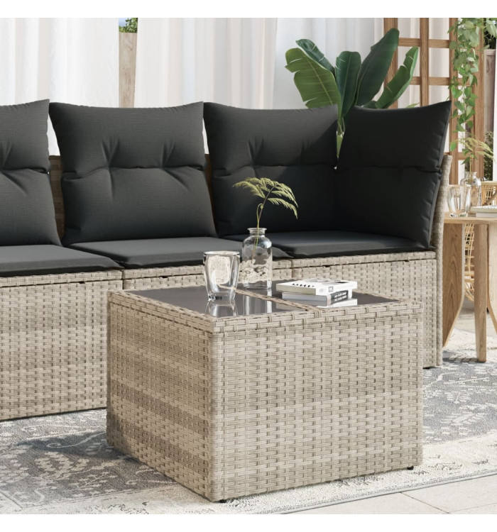 Table de jardin avec dessus en verre gris clair résine tressée | Mobilier & Déco