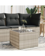 Table de jardin avec dessus en verre gris clair résine tressée | Mobilier & Déco