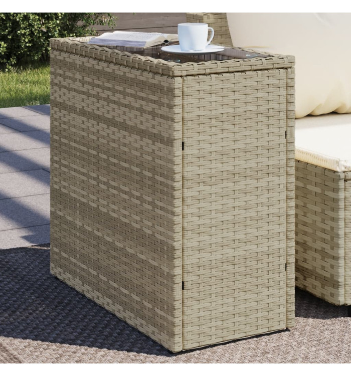 Table d'appoint de jardin avec dessus en verre gris clair rotin | Mobilier & Déco