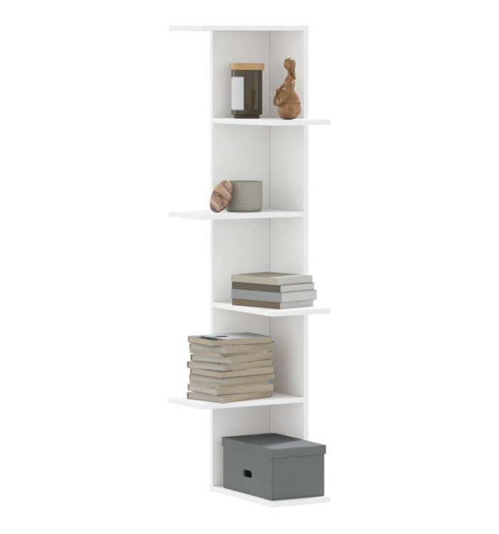 Étagère d'angle murale blanc 36,5x36,5x140 cm bois d'ingénierie | Mobilier & Déco