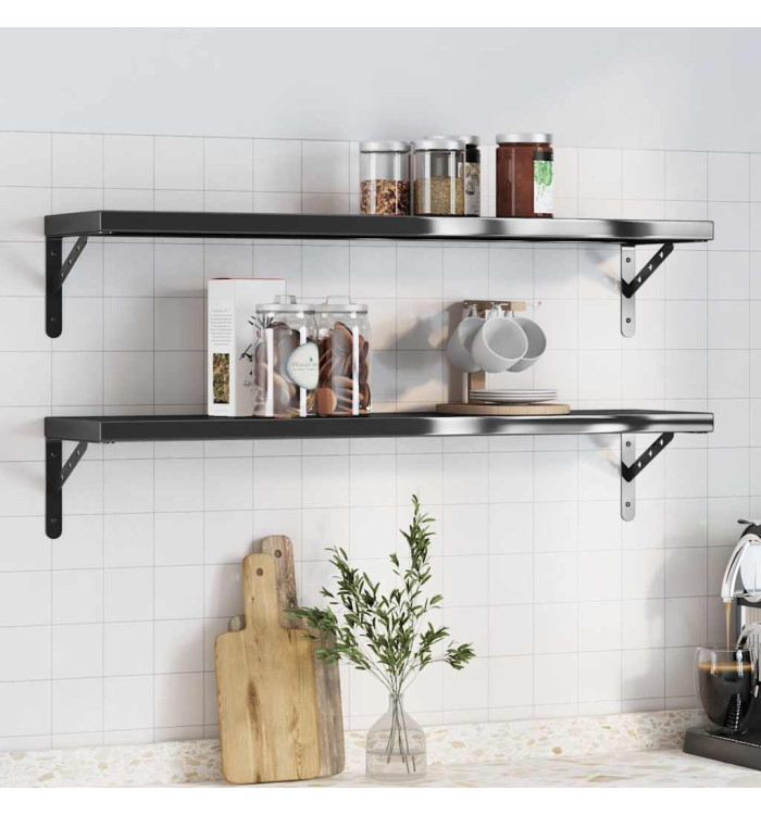 Étagères murales 2 pcs 100x23,5x3 cm noir acier inoxydable | Mobilier & Déco