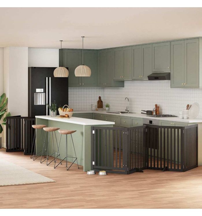 Barrière pour chien porte pliable 12panneaux noir bois peuplier | Mobilier & Déco